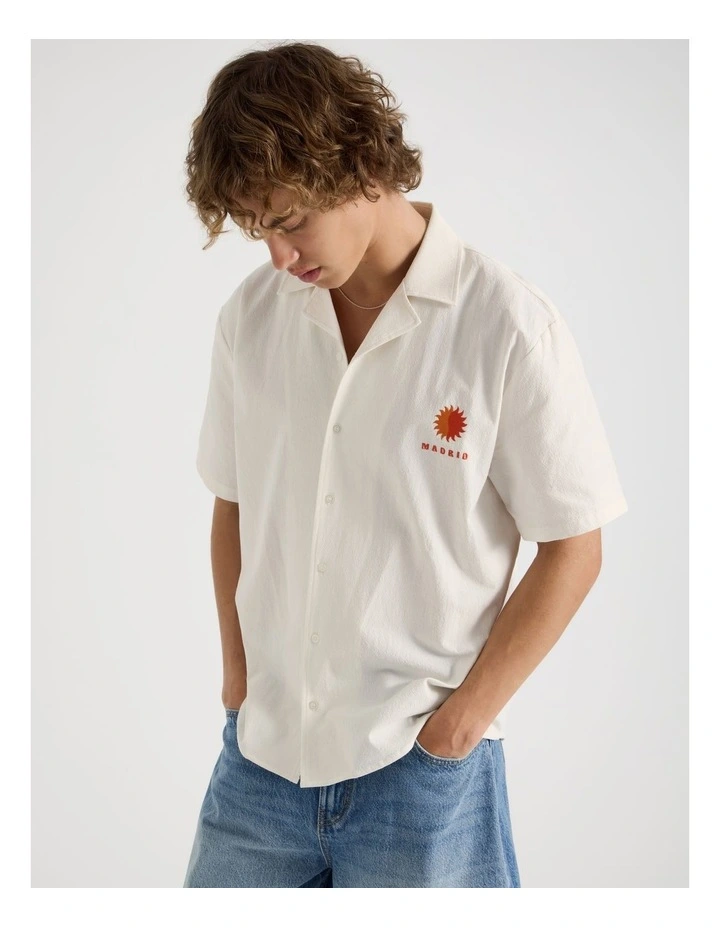 Embroidered Short Sleeve Shirt in White image 1