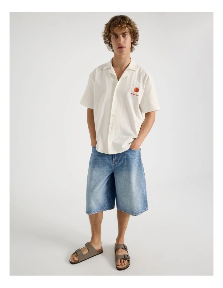 Embroidered Short Sleeve Shirt in White image 3