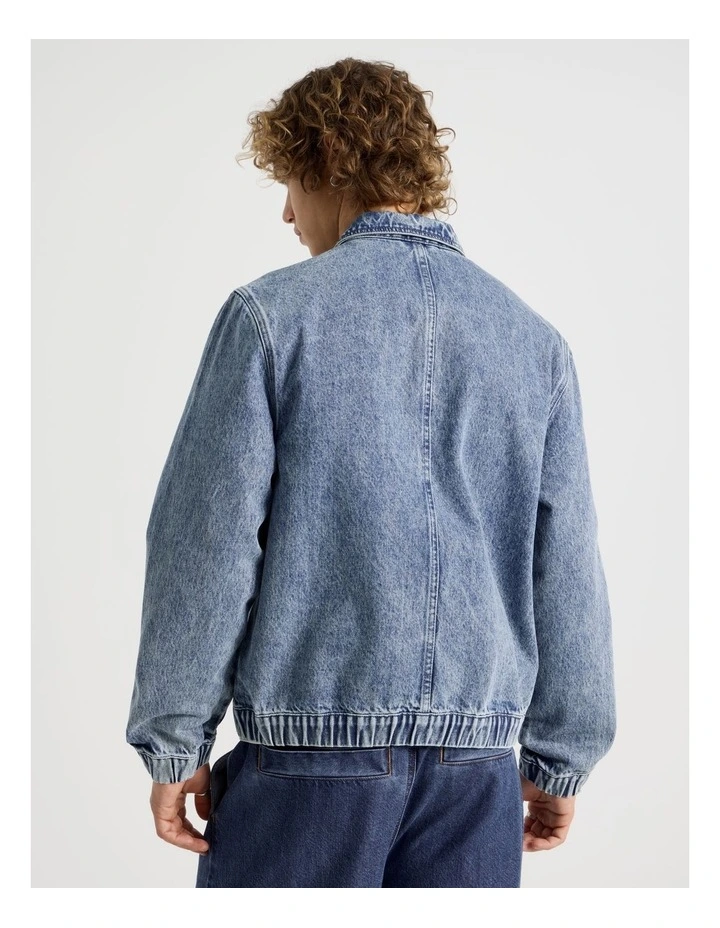 Zip Through Denim Bomber Jacket in Mid Blues image 6