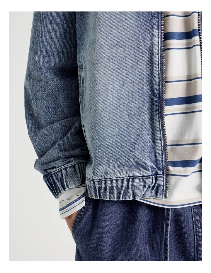 Zip Through Denim Bomber Jacket in Mid Blues image 7