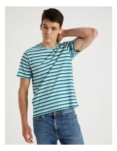 Crew Neck Stripe T-Shirt in Dusty Blue