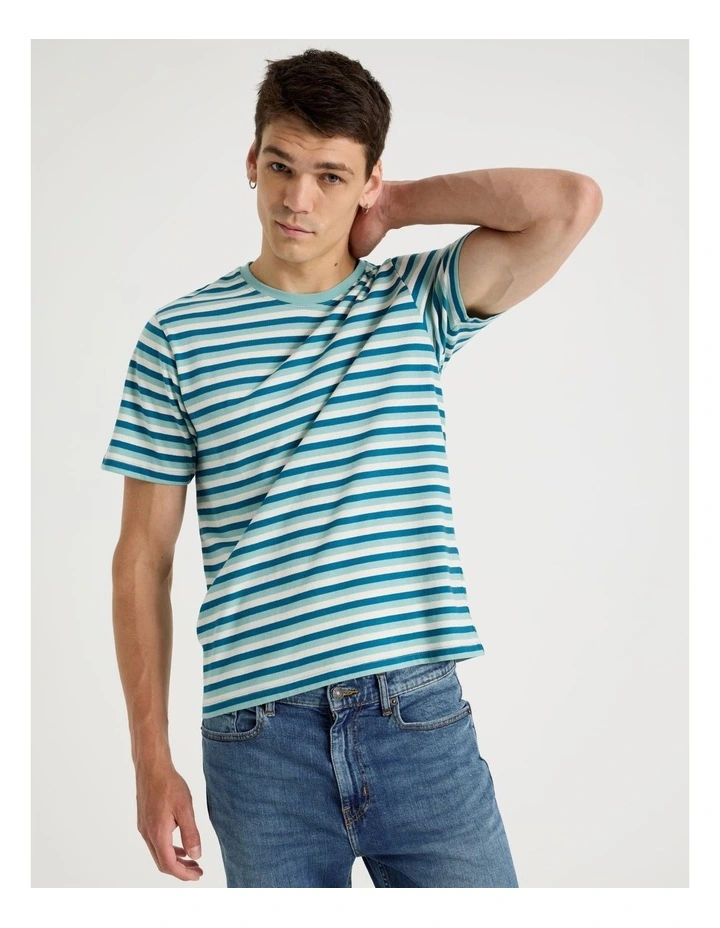 Crew Neck Stripe T-Shirt in Dusty Blue image 1