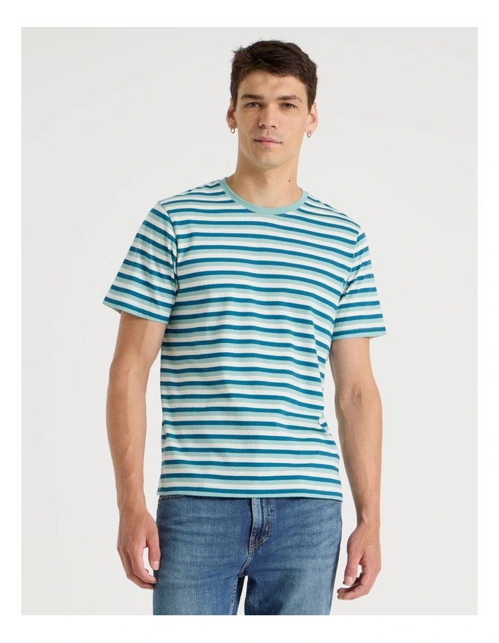 Crew Neck Stripe T-Shirt in Dusty Blue image 3