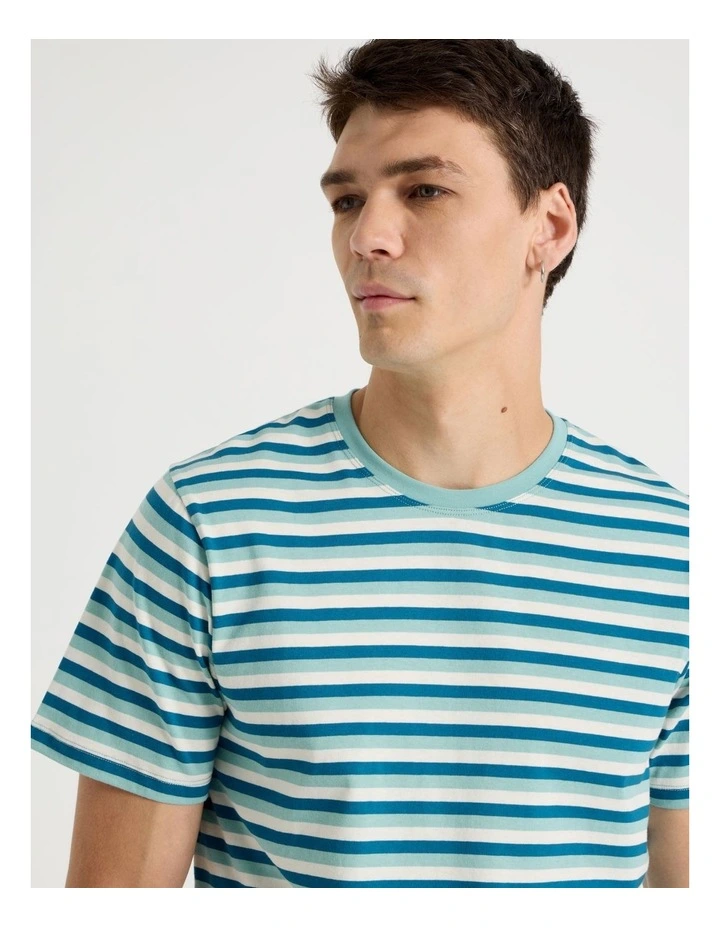 Crew Neck Stripe T-Shirt in Dusty Blue image 4