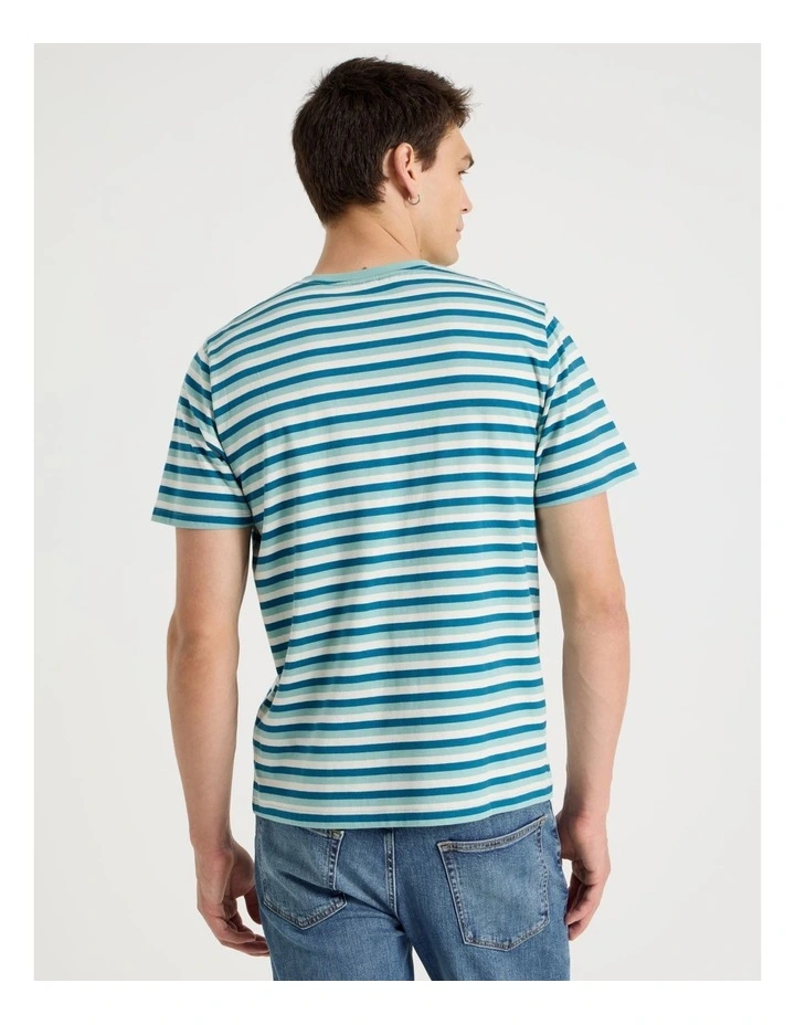 Crew Neck Stripe T-Shirt in Dusty Blue image 5