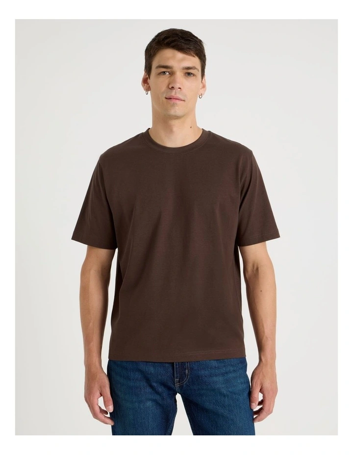 Boxy Crew Neck T-Shirt in Brown image 3