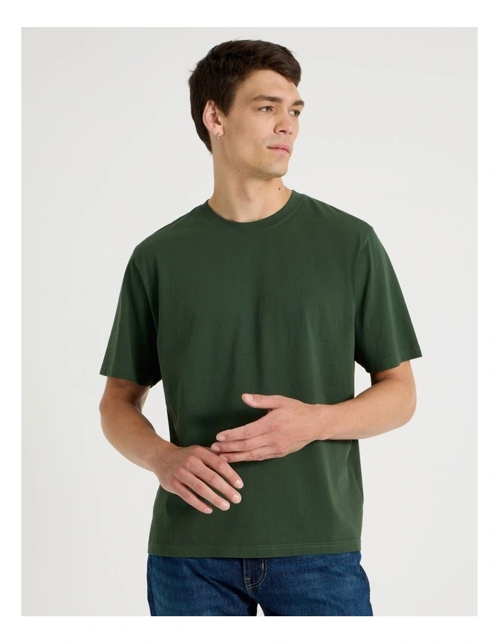 Garment Dye Loose Crew Neck T-Shirt in Dark Green image 3
