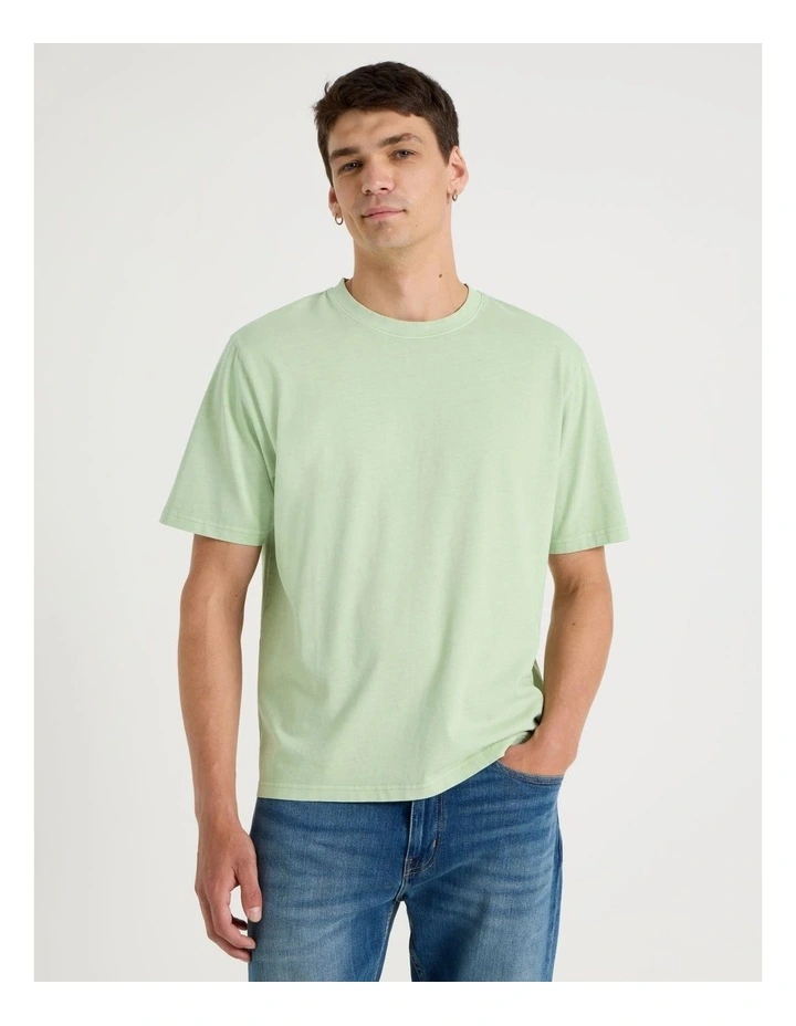 Garment Dye Boxy Crew Neck T-Shirt in Sage image 1