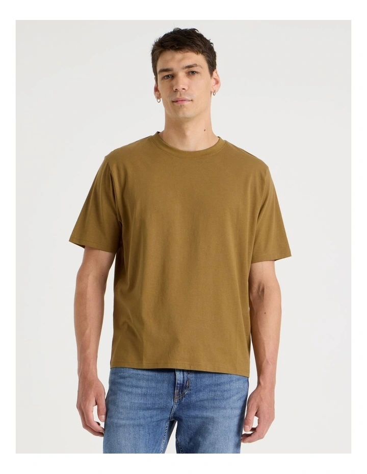 Boxy Crew Neck T-Shirt in Gold image 1