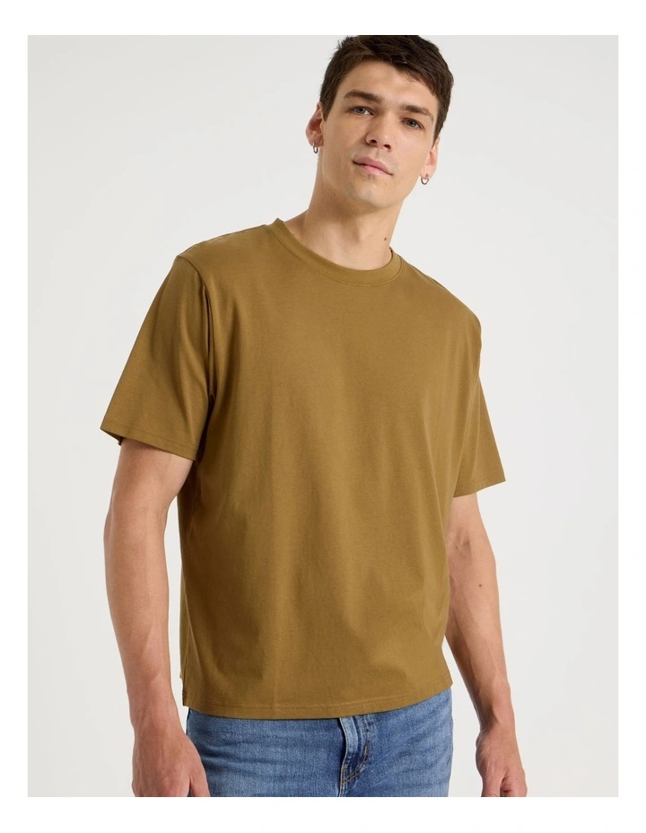 Boxy Crew Neck T-Shirt in Gold image 3