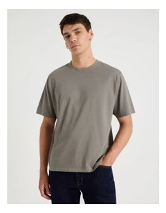 Garment Dye Boxy Crew Neck T-Shirt in Stone