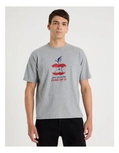 Boxy Graphic T-Shirt Short Sleeve in Grey Marle