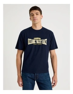 Boxy Graphic T-Shirt Short Sleeve in Navy