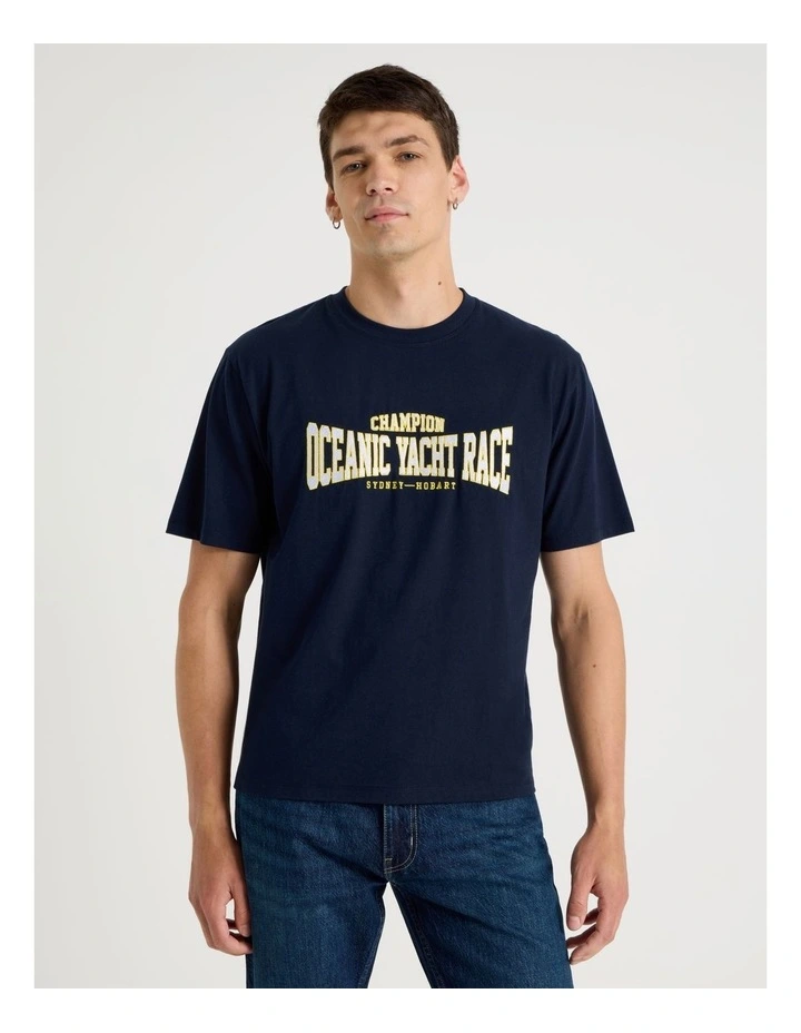 Boxy Graphic T-Shirt Short Sleeve in Navy image 1