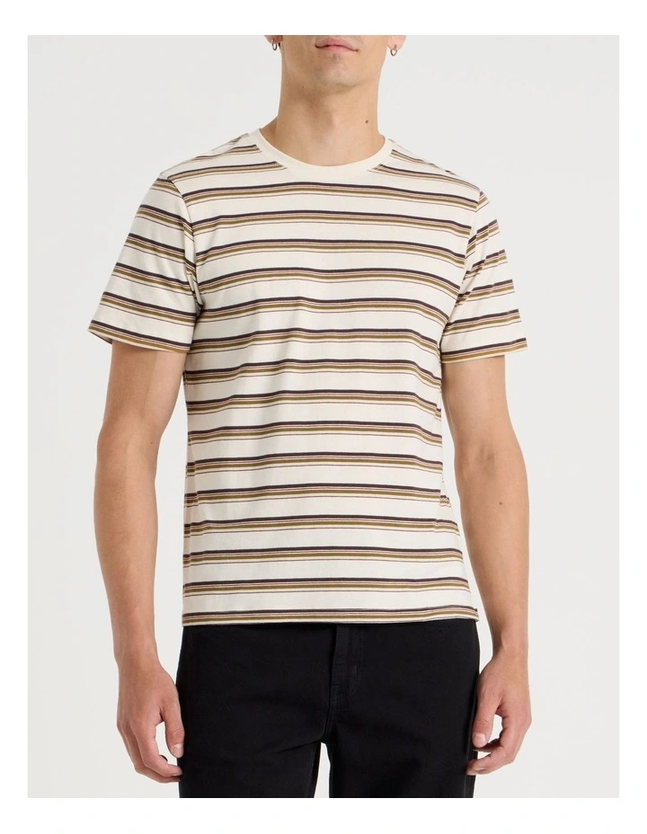 Crew Neck Stripe T-Shirt in Ecru image 3