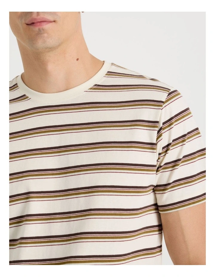 Crew Neck Stripe T-Shirt in Ecru image 4