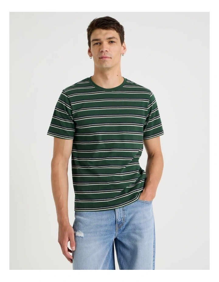 Crew Neck Stripe T-Shirt in Ecru image 1