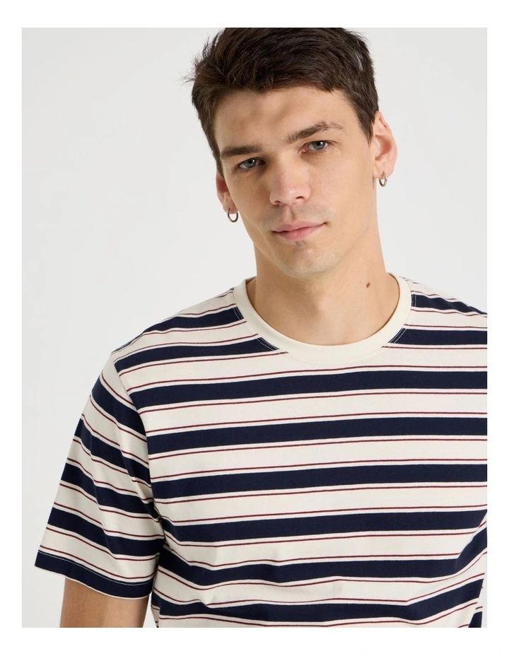 Crew Neck Stripe T-Shirt in Navy image 2
