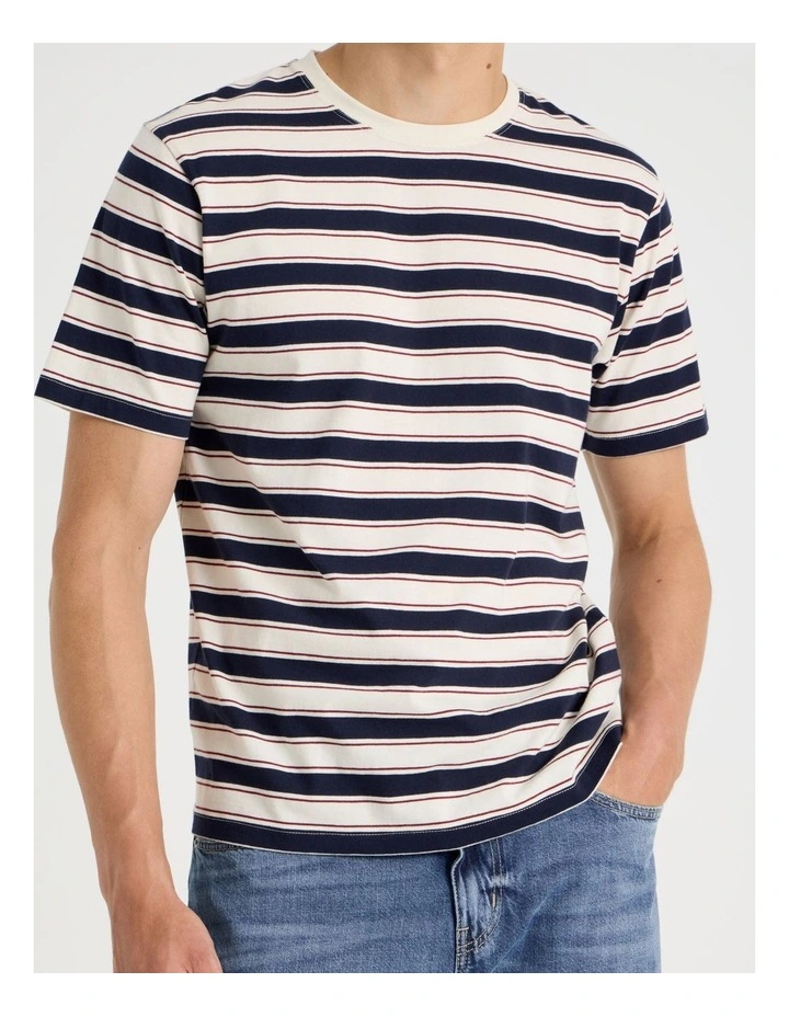 Crew Neck Stripe T-Shirt in Navy image 3