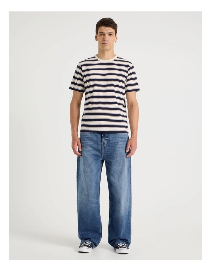 Crew Neck Stripe T-Shirt in Navy image 4
