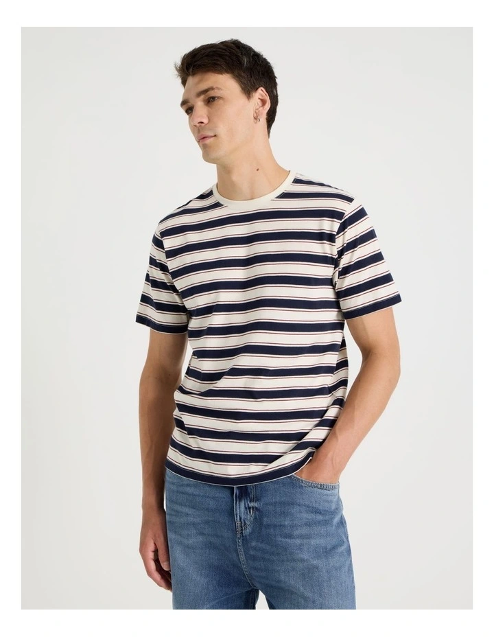 Crew Neck Stripe T-Shirt in Navy image 5
