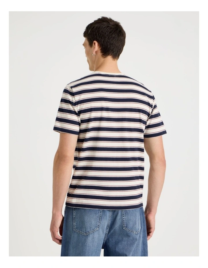 Crew Neck Stripe T-Shirt in Navy image 6