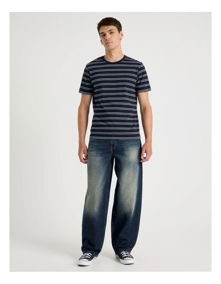 Crew Neck Stripe T-Shirt in Navy image 2