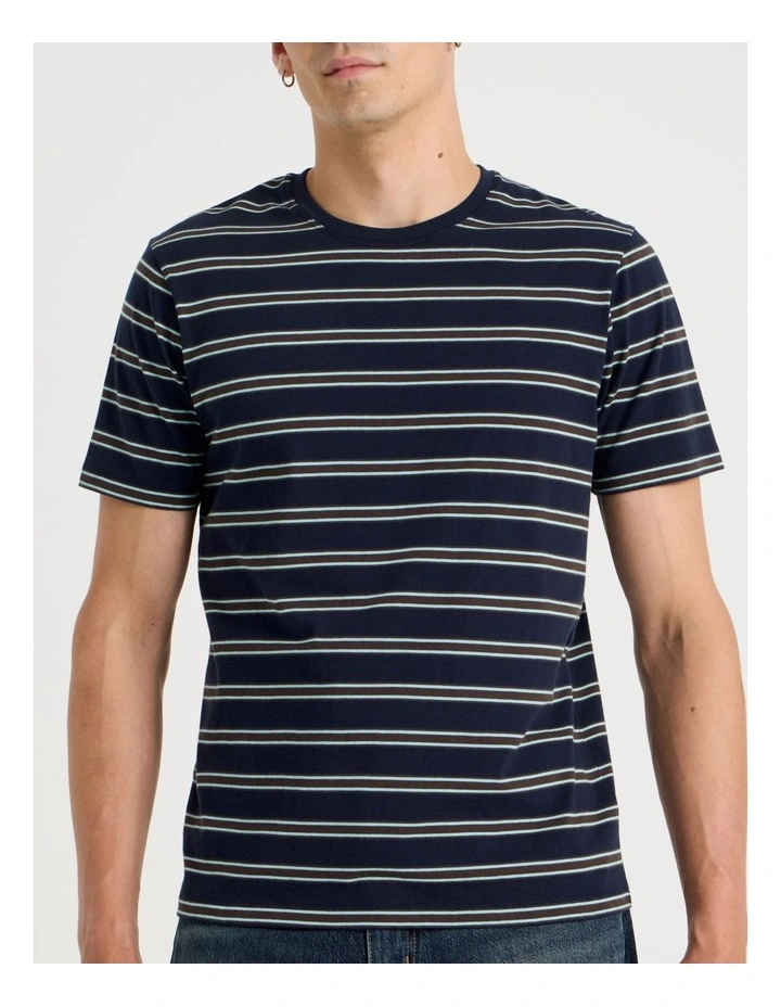 Crew Neck Stripe T-Shirt in Navy image 3