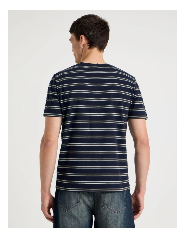 Crew Neck Stripe T-Shirt in Navy image 5