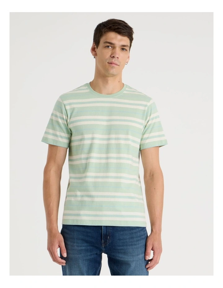 Crew Neck Stripe T-Shirt in Sage image 1