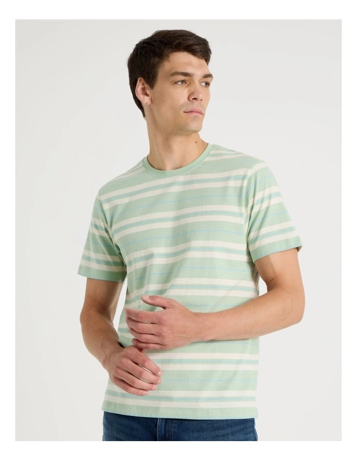 Crew Neck Stripe T-Shirt in Sage image 4