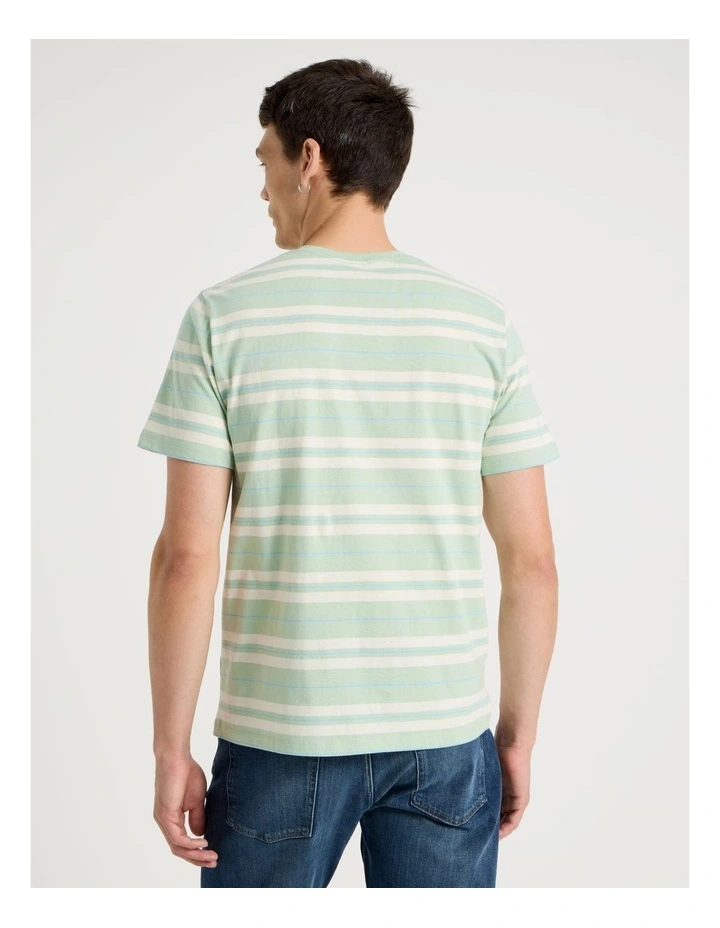 Crew Neck Stripe T-Shirt in Sage image 5