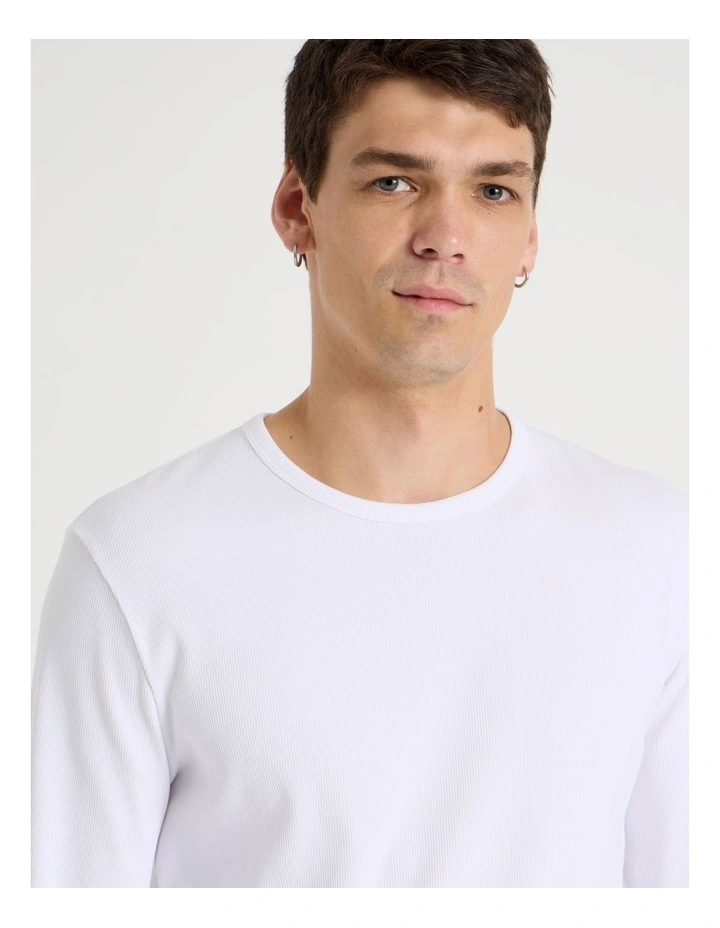 Long Sleeve Rib T-Shirt in White image 2