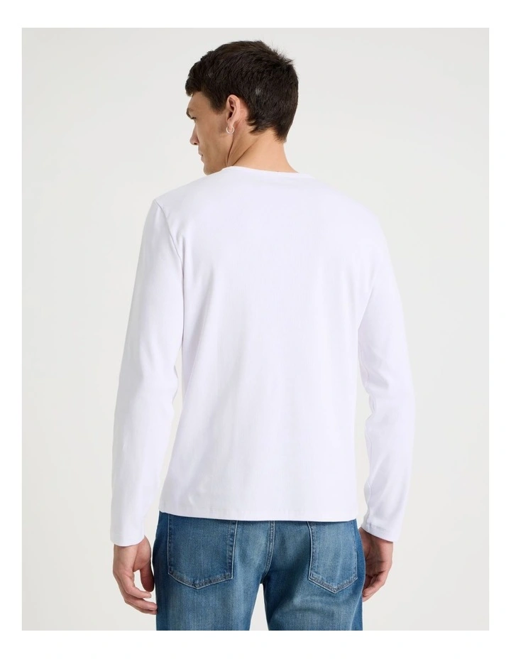 Long Sleeve Rib T-Shirt in White image 4