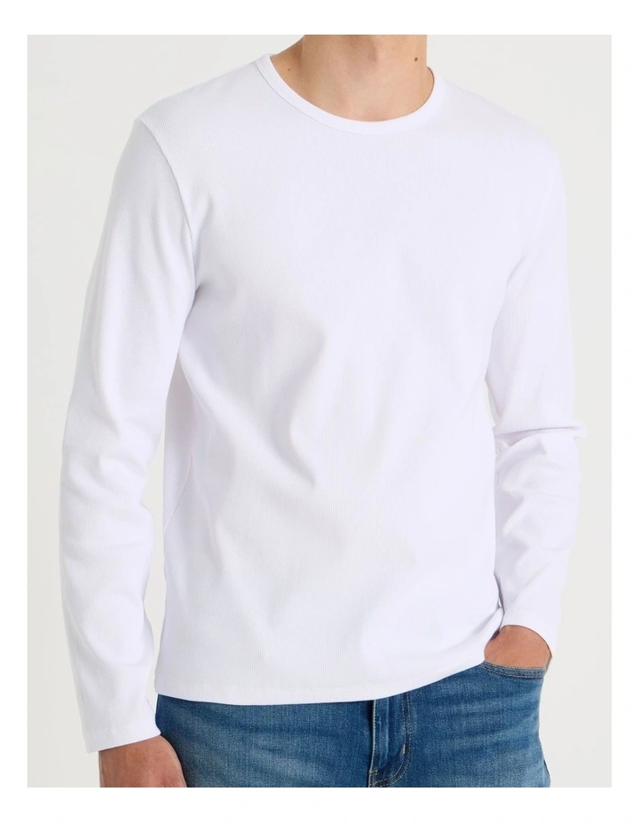 Long Sleeve Rib T-Shirt in White image 5