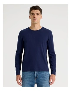 Long Sleeve Rib T-Shirt in Navy