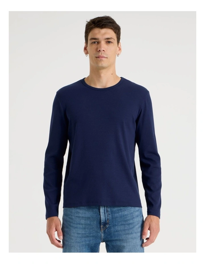 Long Sleeve Rib T-Shirt in Navy image 1