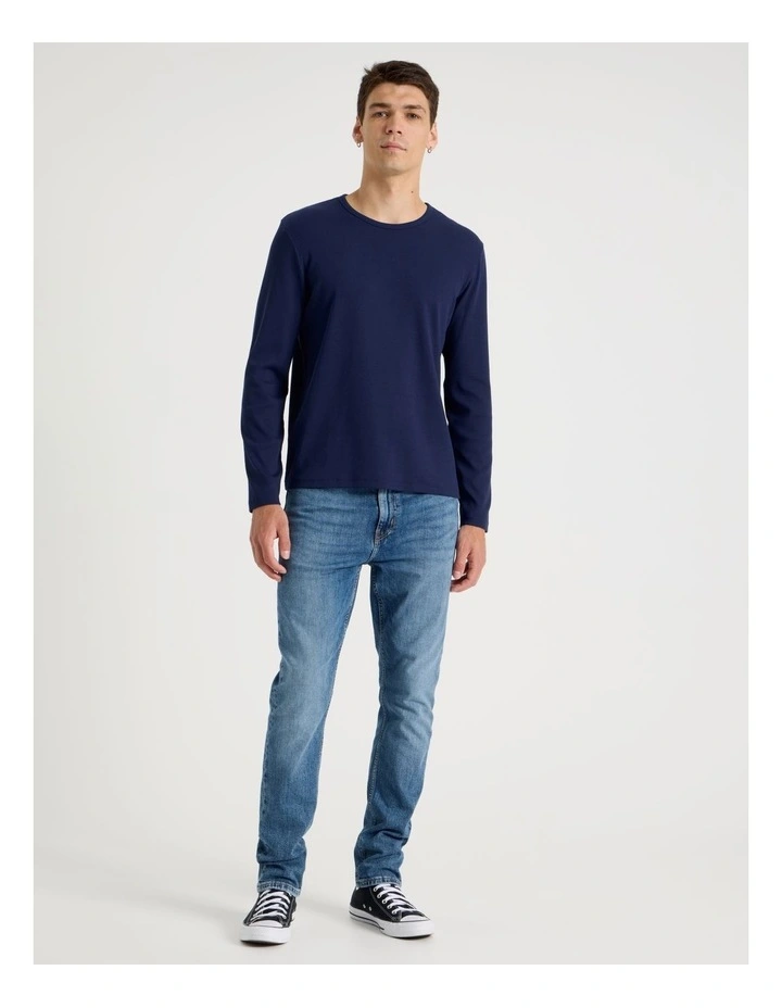 Long Sleeve Rib T-Shirt in Navy image 2
