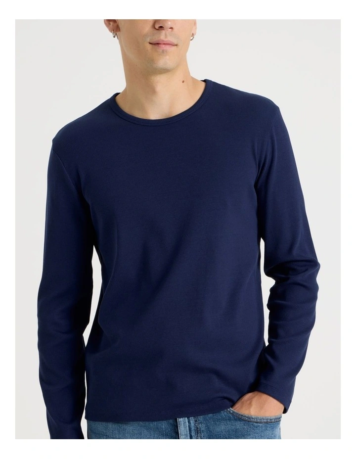 Long Sleeve Rib T-Shirt in Navy image 3