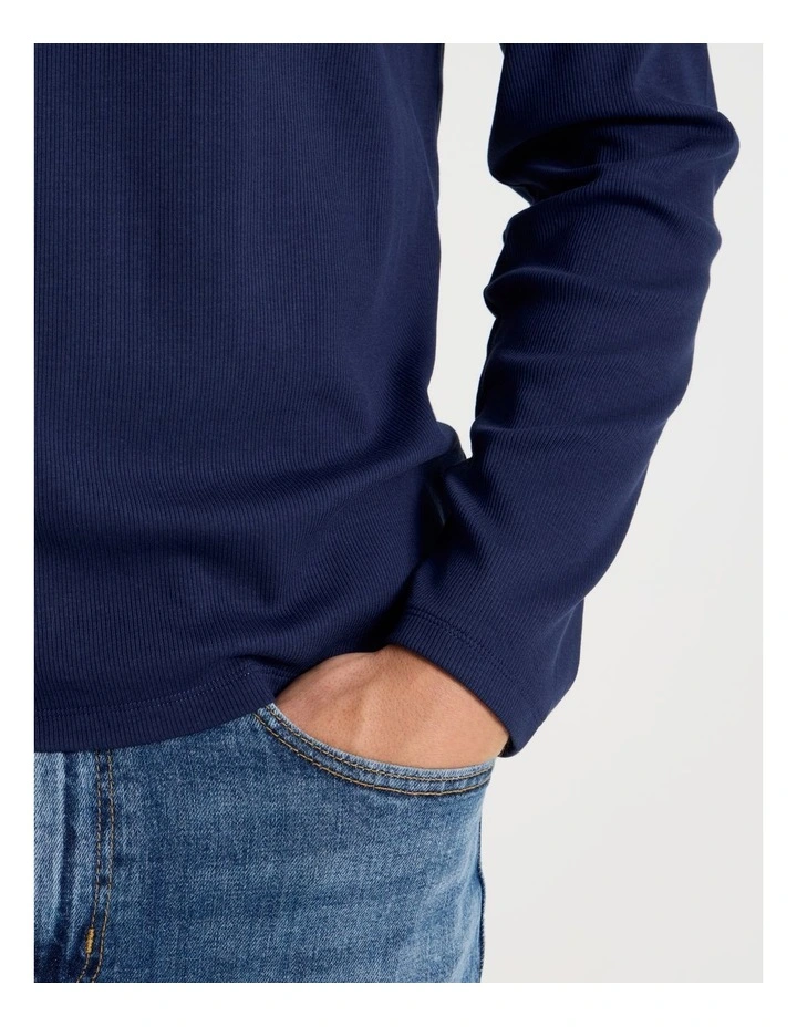 Long Sleeve Rib T-Shirt in Navy image 4