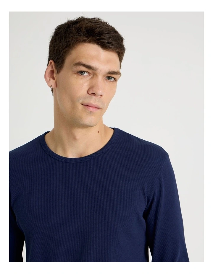 Long Sleeve Rib T-Shirt in Navy image 5