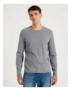 Long Sleeve Rib T-Shirt in Charcoal
