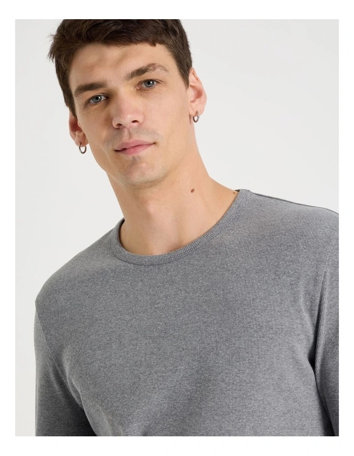 Long Sleeve Rib T-Shirt in Charcoal image 2