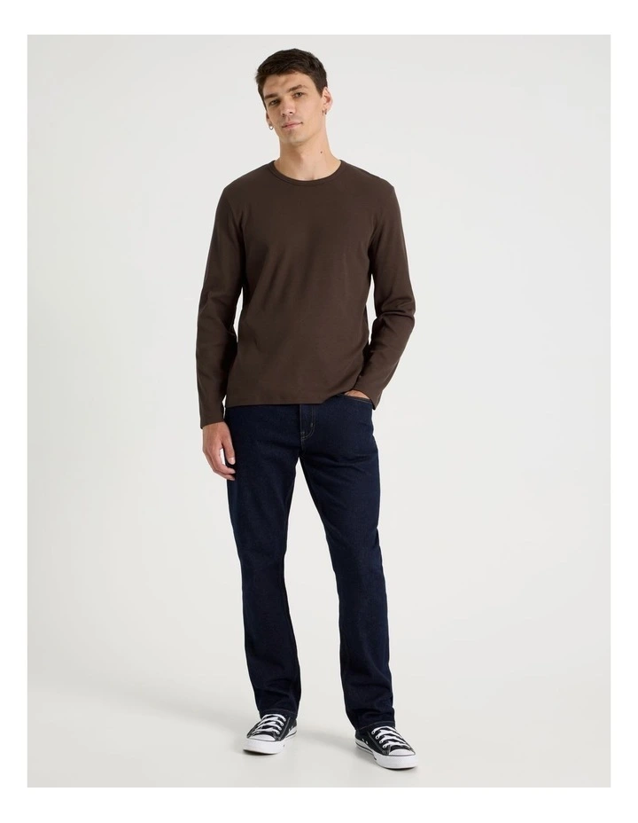 Long Sleeve Rib T-Shirt in Brown image 3