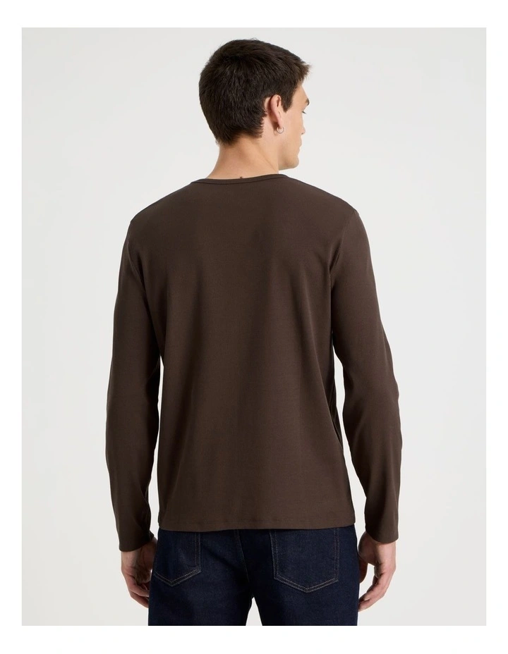 Long Sleeve Rib T-Shirt in Brown image 5