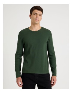 Grab Garment Dye Long Sleeve Rib T-Shirt in Dark Green