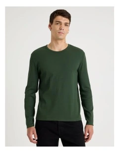 Garment Dye Long Sleeve Rib T-Shirt in Dark Green