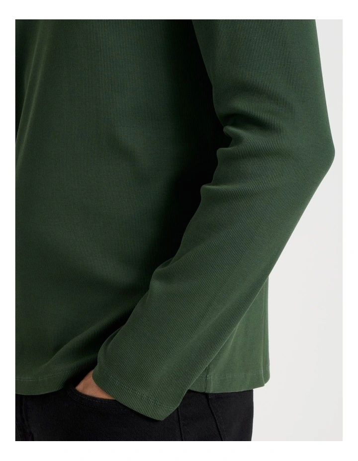 Garment Dye Long Sleeve Rib T-Shirt in Dark Green image 3