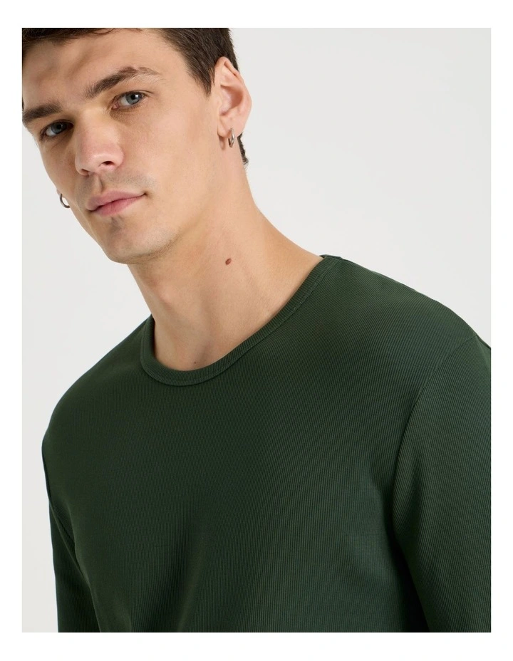 Garment Dye Long Sleeve Rib T-Shirt in Dark Green image 4