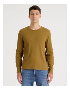 Grab Garment Dye Long Sleeve Rib T-Shirt in Gold
